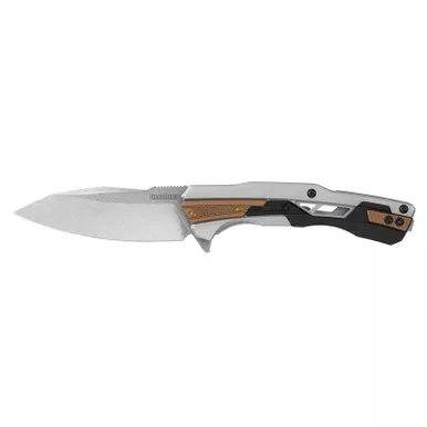 Kershaw 2095 Endgame Folding Knife Spear Point 3.25" Stonewashed D2 Plain Edge Blade, Silver & Black Handle