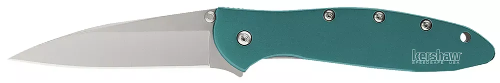 Kershaw Leek 3" Folding Drop Point Plain Bead Blasted 14C28N Steel Blade Teal Anodized Aluminum Handle Includes Pocket Clip