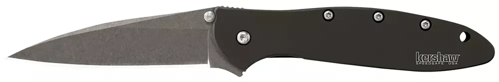 Kershaw Leek 3" Folding Drop Point Plain Stonewashed 14C28N Steel Blade Black Anodized Aluminum Handle Includes Pocket Clip