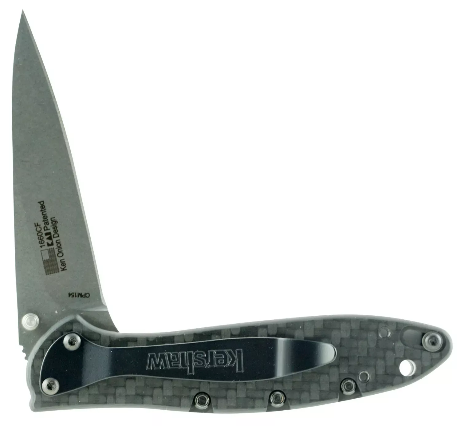 Kershaw Leek 3″ Folding Drop Point Plain Stonewashed CPM 154 SS Blade Black Carbon Fiber Handle Includes Pocket Clip