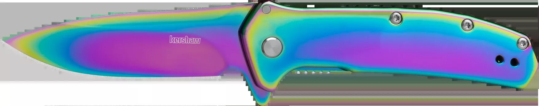 Kershaw Outcome Assisted Folding Knife, Rainbow PVD 2.8 in Drop Point, Stainless Handle – 2044RBW