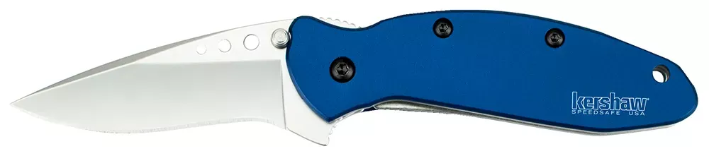 Kershaw Scallion 2.40″ Folding Drop Point Plain Bead Blasted 420HC SS Blade Navy Blue Anodized Aluminum Handle Includes Pocket Clip