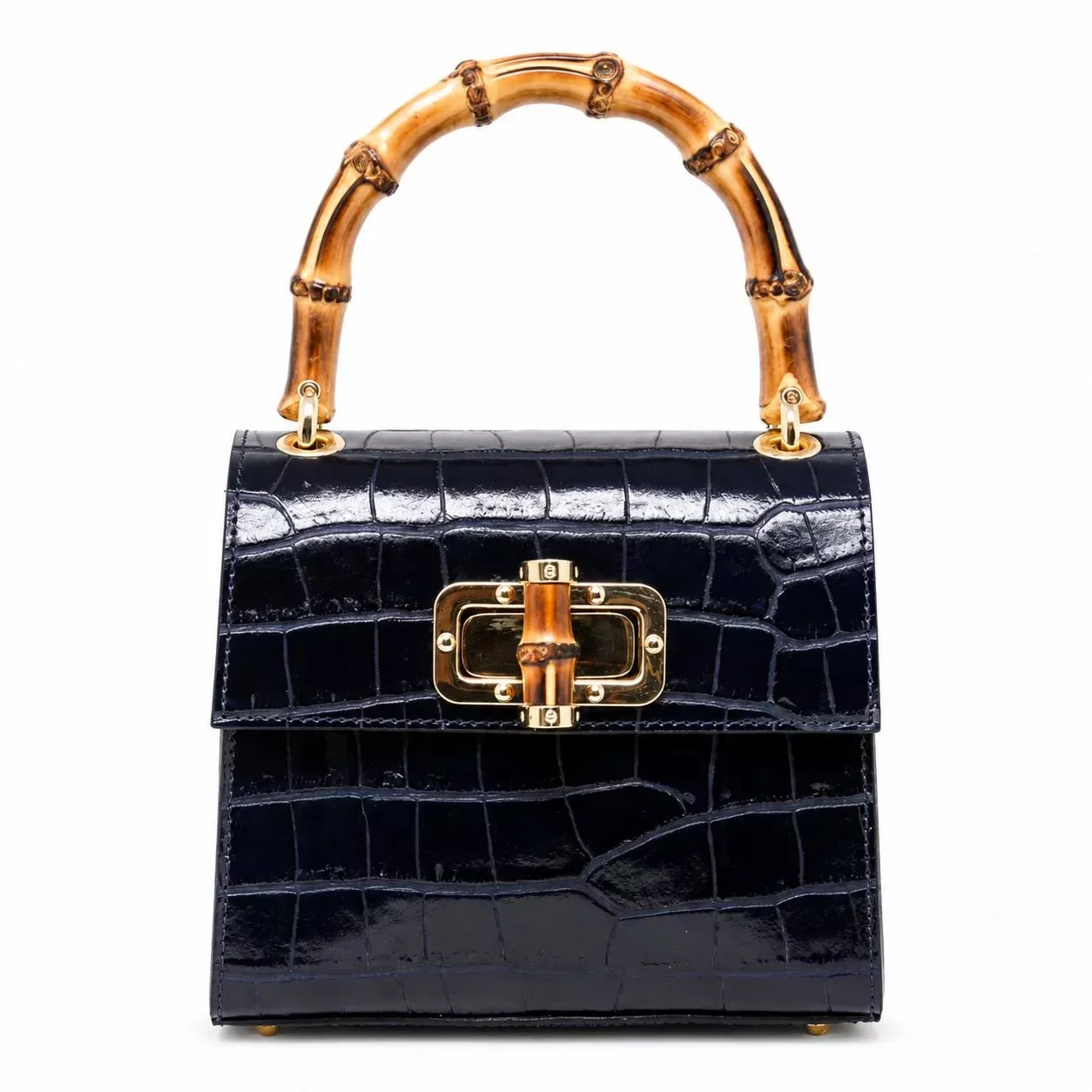 Kevin's Ladies Mini Leather Bag w/ Bamboo Handles