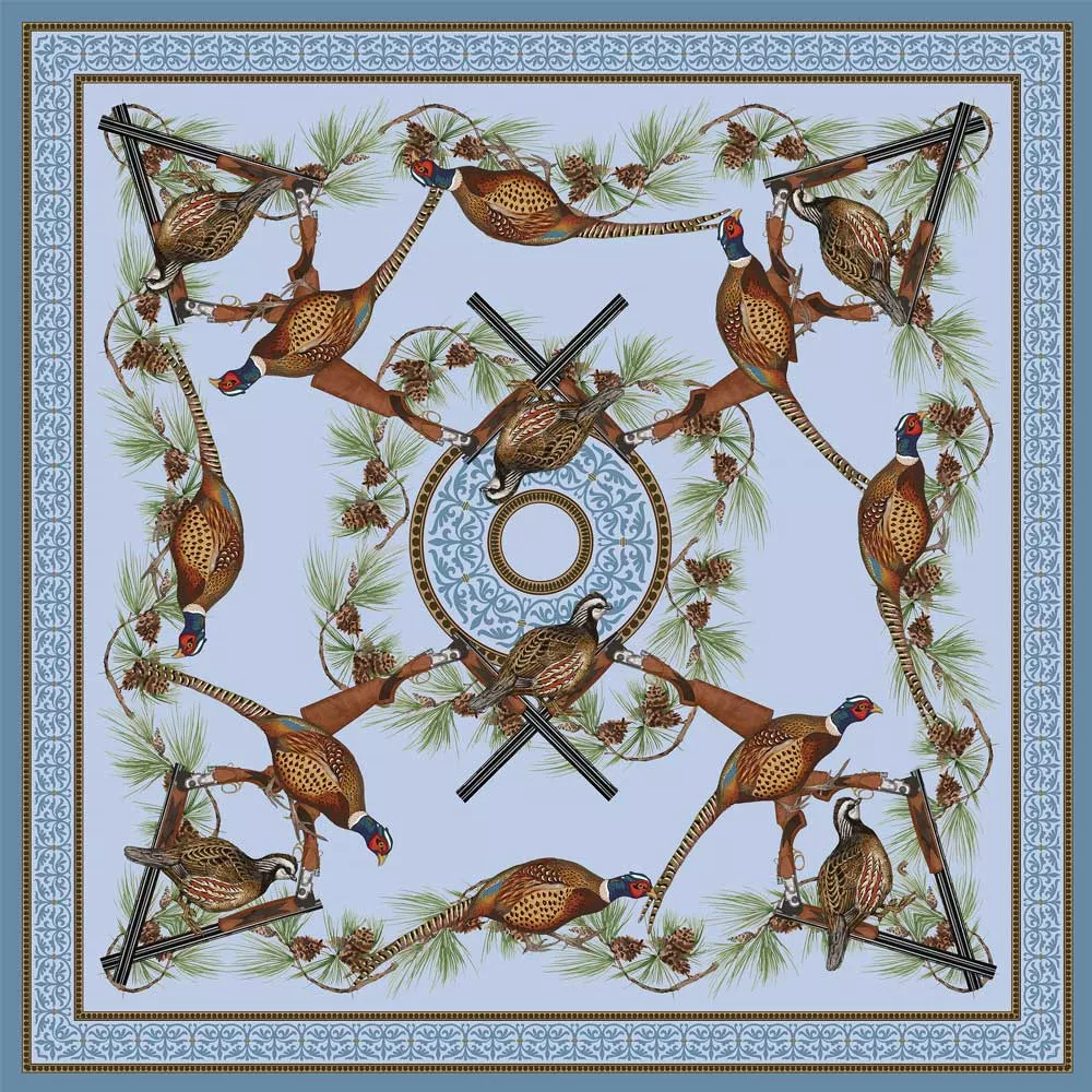 Kevin's Quail & Pheasant with Crossed Guns Silk Scarf