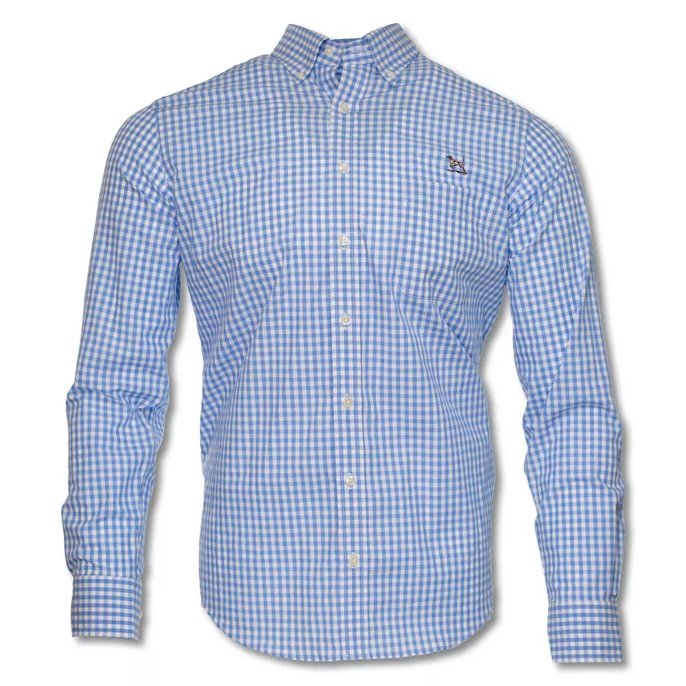 Kevin's Wrinkle Free Long Sleeve Sky Blue Gingham Pointer Shirt