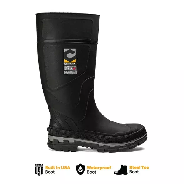 Kickaxe 15″ Steel Toe Waterproof Rubber Boot – Black/Grey