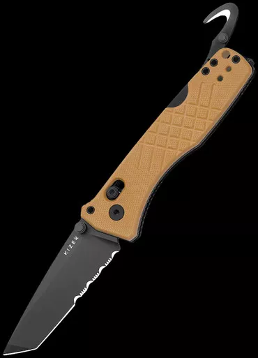 Kizer Aegis T Part-Serrated Tan PVD Folding Knife