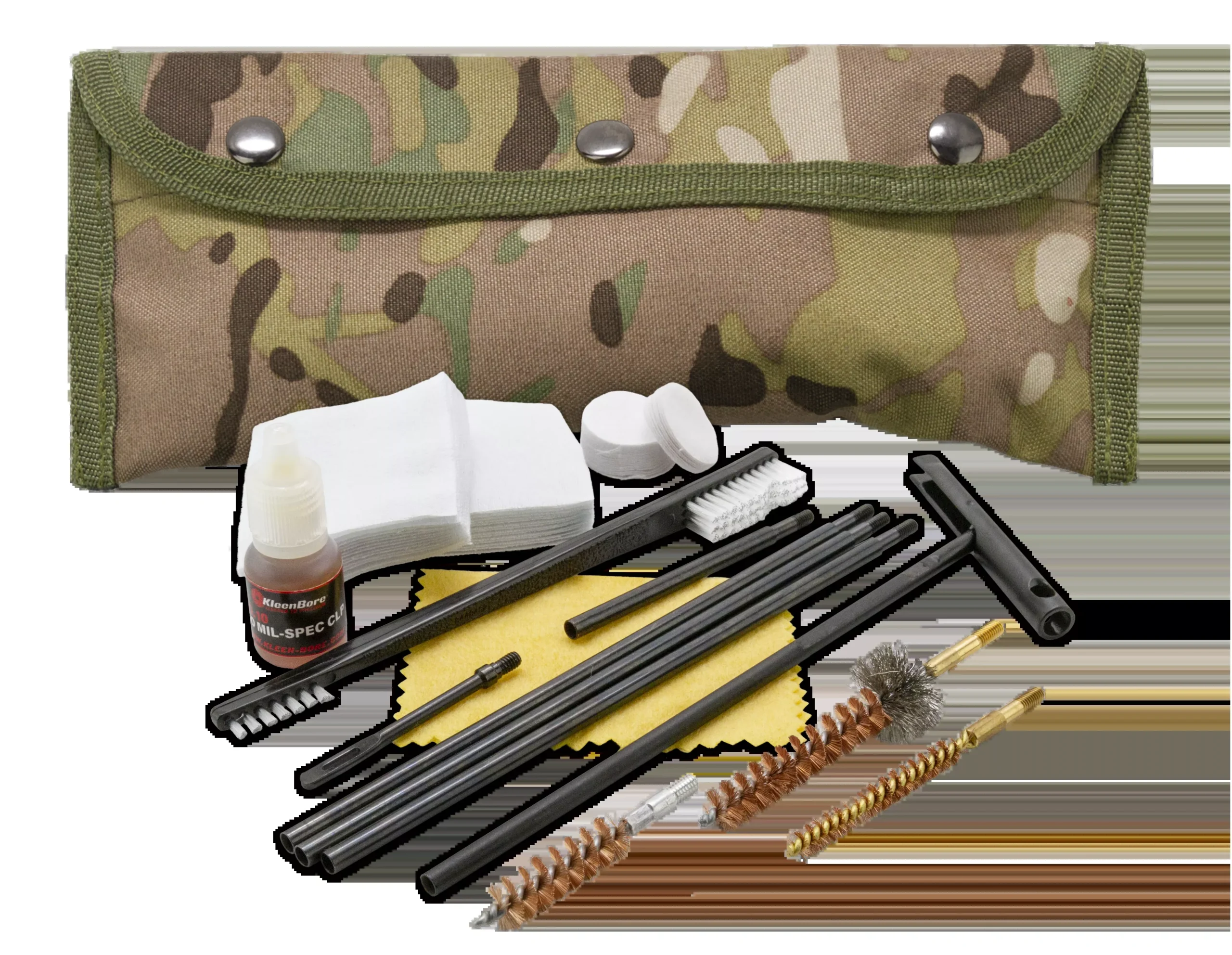 Kleen-Bore Modular Field Cleaning Kit for Handgun & Rifle, Multi-Caliber, Multi-Cam Pouch, POU303MC