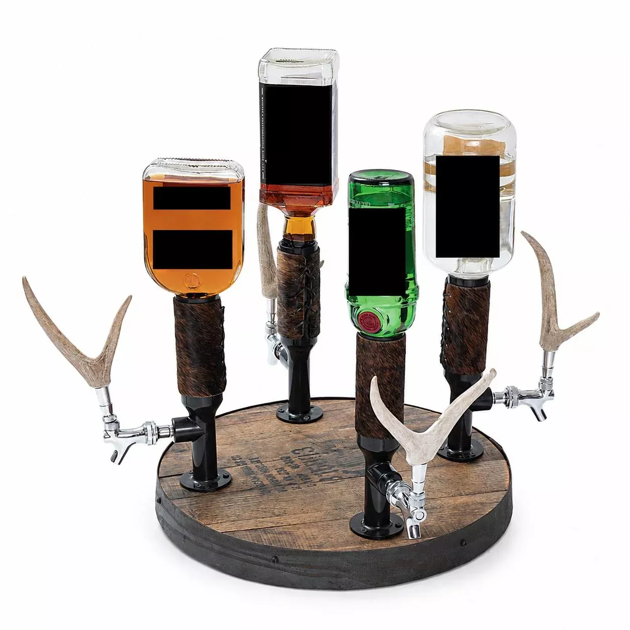 Lazy Susan Whiskey Tower 4 Bottle Liquor Dispenser