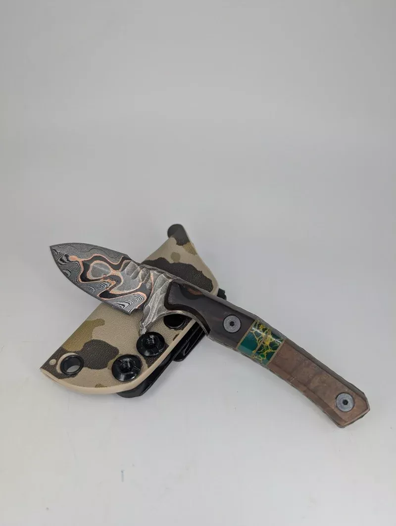 Lex Rex Custom Knives Mini Goblin CopperMai Damascus Fixed Blade Knife