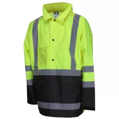 Luminator™ Hi-Vis Lightweight Polyester/Polyurethane Rain Jacket w/ Detachable Hideaway Hood – X-Large