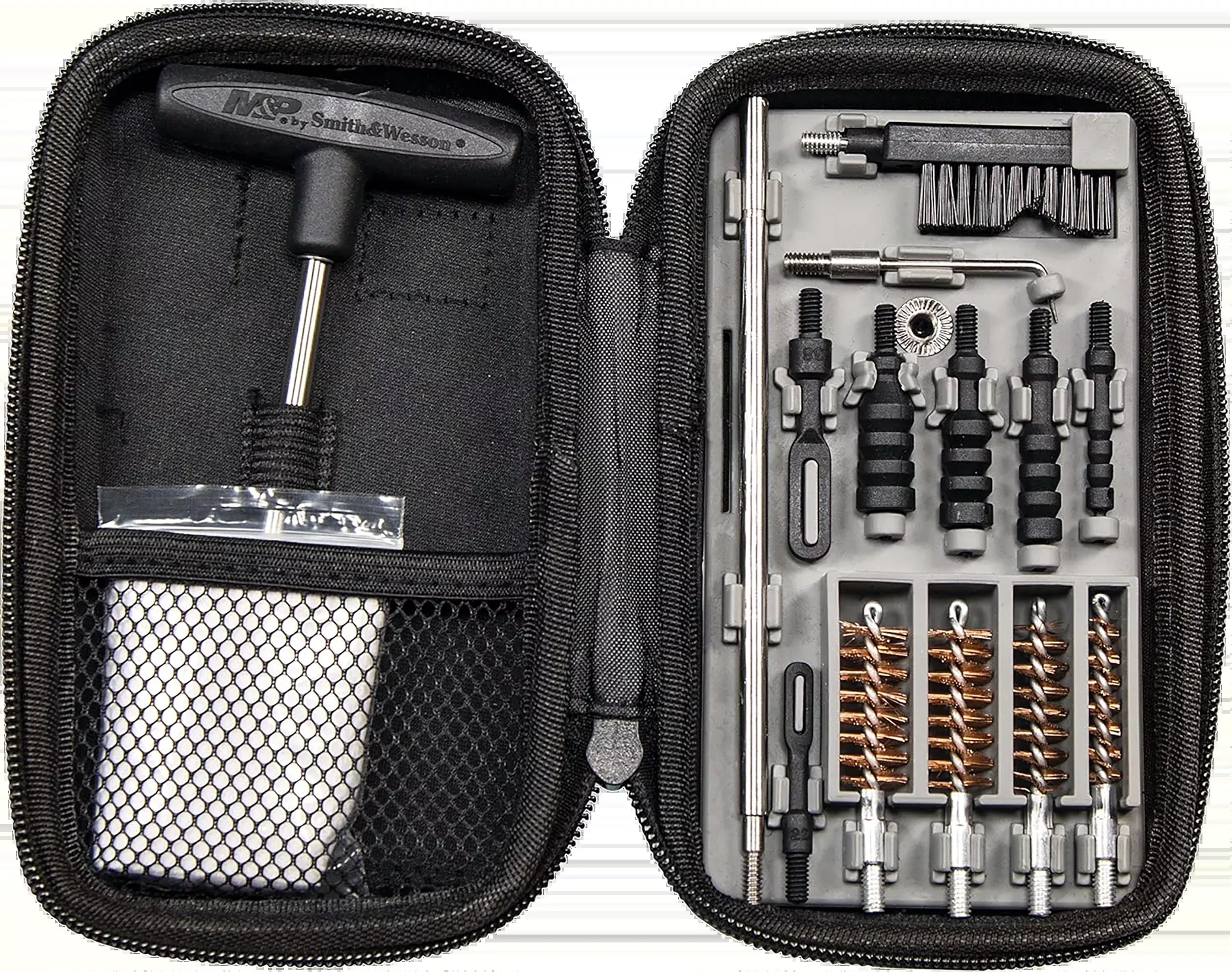 M&P Accessories Compact Pistol Cleaning Kit, Multi-Caliber .22–.45 with Case & T-Handle – 110176