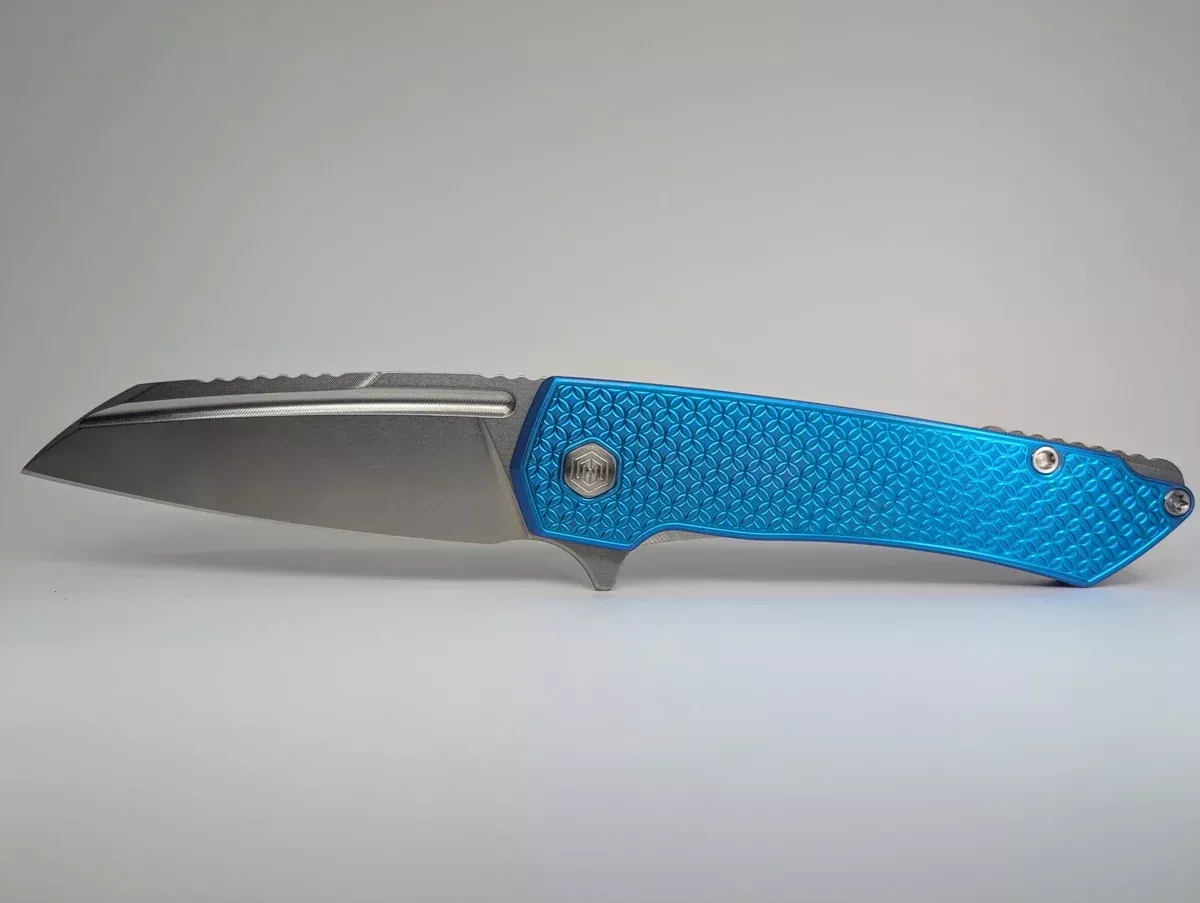 MachineWise Mojave E-Blue Ti ( S90V | Stonewash | Mosaic Handle ) Framelock Folding Knife #1076