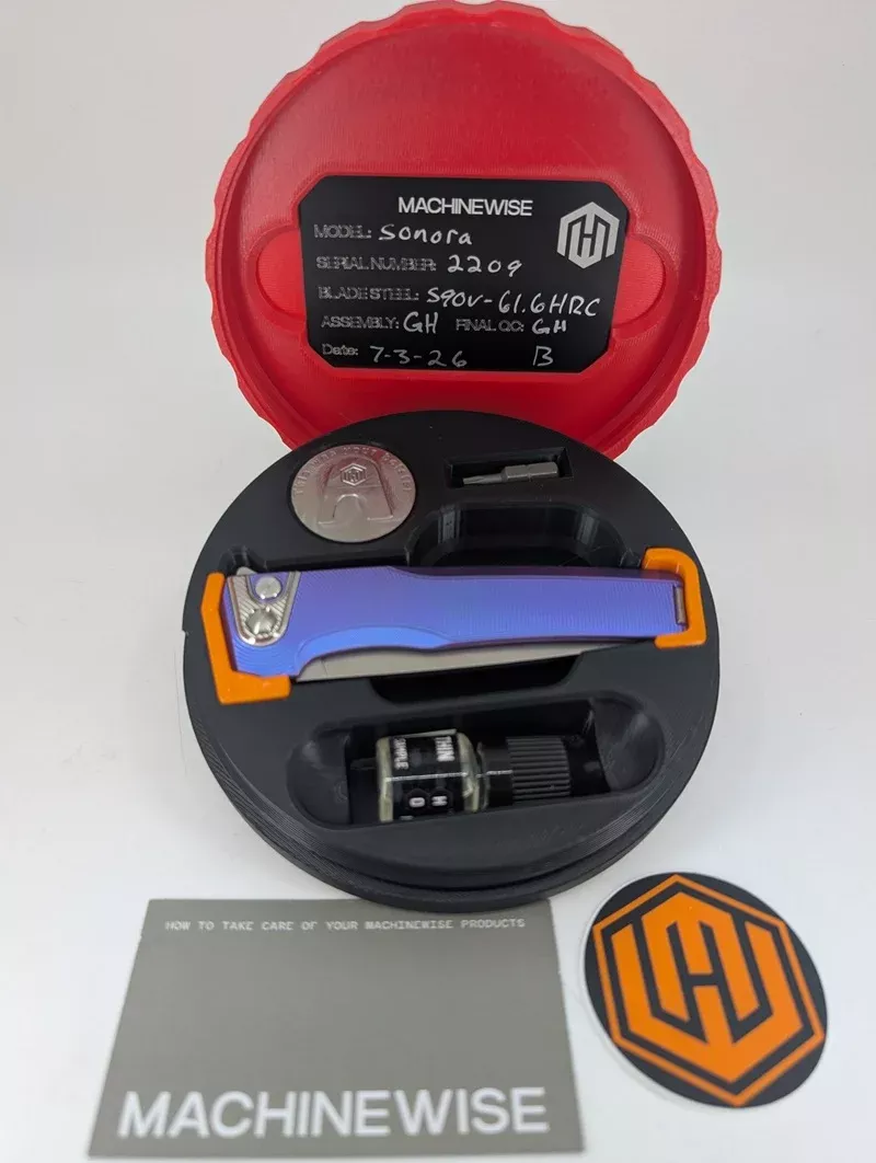 MachineWise Sonora Blurple (S90V | Ti Bolster | Epicenter Handle) Buttonlock Folding Knife #2209 *BLEM*