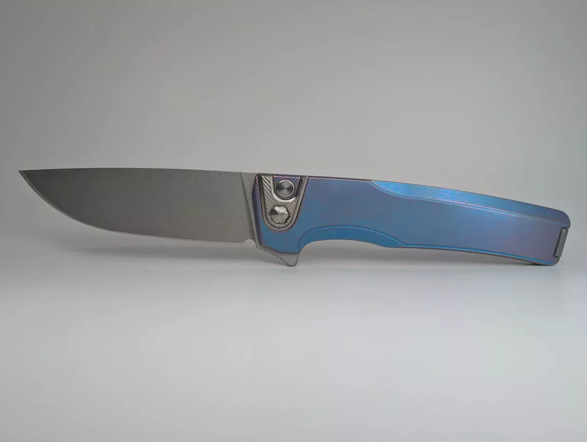 MachineWise Sonora Distressed Blurple (S90V | Ti Bolster | Smooth Handle) Button Lock Folding Knife #2013 *BLEM*