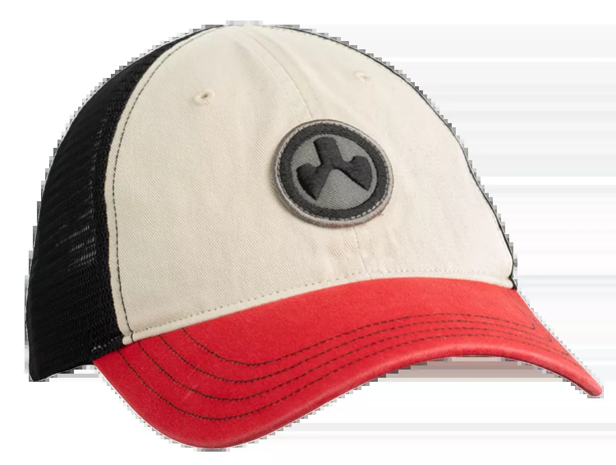 MAGPUL INDUSTRIES CORP Icon Patch Trucker Hat, Stone/Red/Black, mesh back, One Size Fits All, MAG1105110