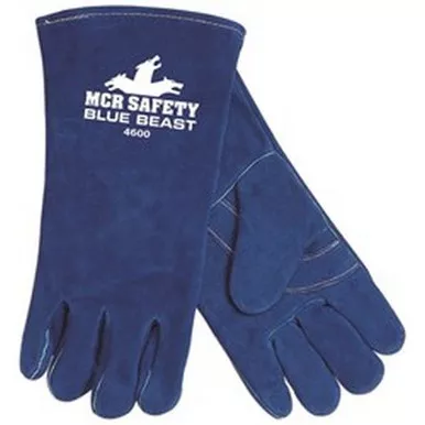 MCR Safety 4600 Blue Beast Jersey Lined Side Split Select Leather, Reinforced Palm Welding Work Gloves