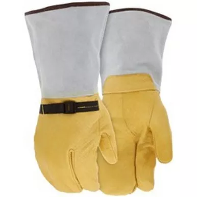 MCR Safety 49653 Premium Pigskin Leather, Wool Lined Adjustable Back Strap Welding Mitt w/ 5" Cow Skin Cuff
