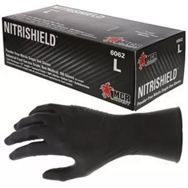 MCR Safety 6062 NitriShield™ Stealth™ 12" 6 mil Black Disposable Powder-Free Industrial Food Grade Nitrile Gloves