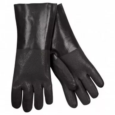 MCR Safety 6514S 14" Double Dipped Textured Black PVC Coated, Soft Interlock Lined Work Gloves