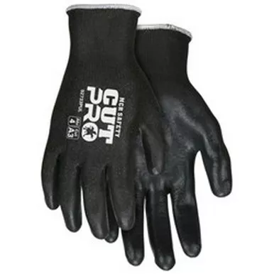 MCR Safety 92723PU Cut Pro 13 Gauge HyperMax™ Black Shell, Black Polyurethane Coated Palm & Fingertips, Cut, Puncture, & Abrasion Resistant Work Gloves