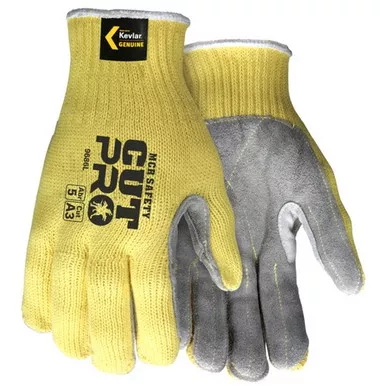 MCR Safety 9386 Cut Pro 7 Gauge Kevlar Shell, Split Leather Palm, Cut Resistant Work Gloves w/ Reinforced Thumb Crotch