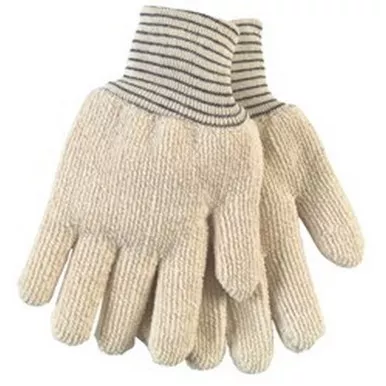 MCR Safety 9429 Heavy Weight Hotline Heat Resistant Loop-Out Seamless & Reversible Terrycloth Work Gloves w/ Black Striped Knit Wrist