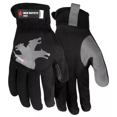 MCR Safety 95 HyperFit Synthetic Leather Palm, Reflective Logo on Back, Super Stretch Knuckle, Mechanics Work Gloves w/ Reinforced Thumb Crotch & Slip-On Cuff