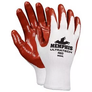 MCR Safety 9684 UltraTech Red 13 Gauge Polyester/Cotton Shell, Red Nitrile Coated Palm & Fingers Work Gloves