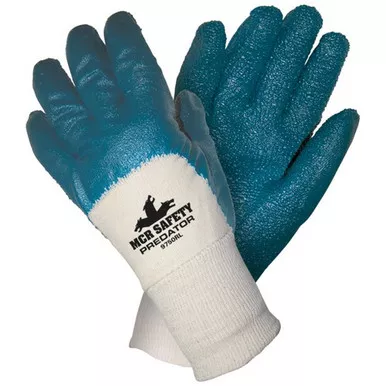 MCR Safety 9750R Predator Over the Knuckle Rough Nitrile Coated Palm, Jersey Lined, ActiFresh Treated Work Glove w/ Knit Wrist
