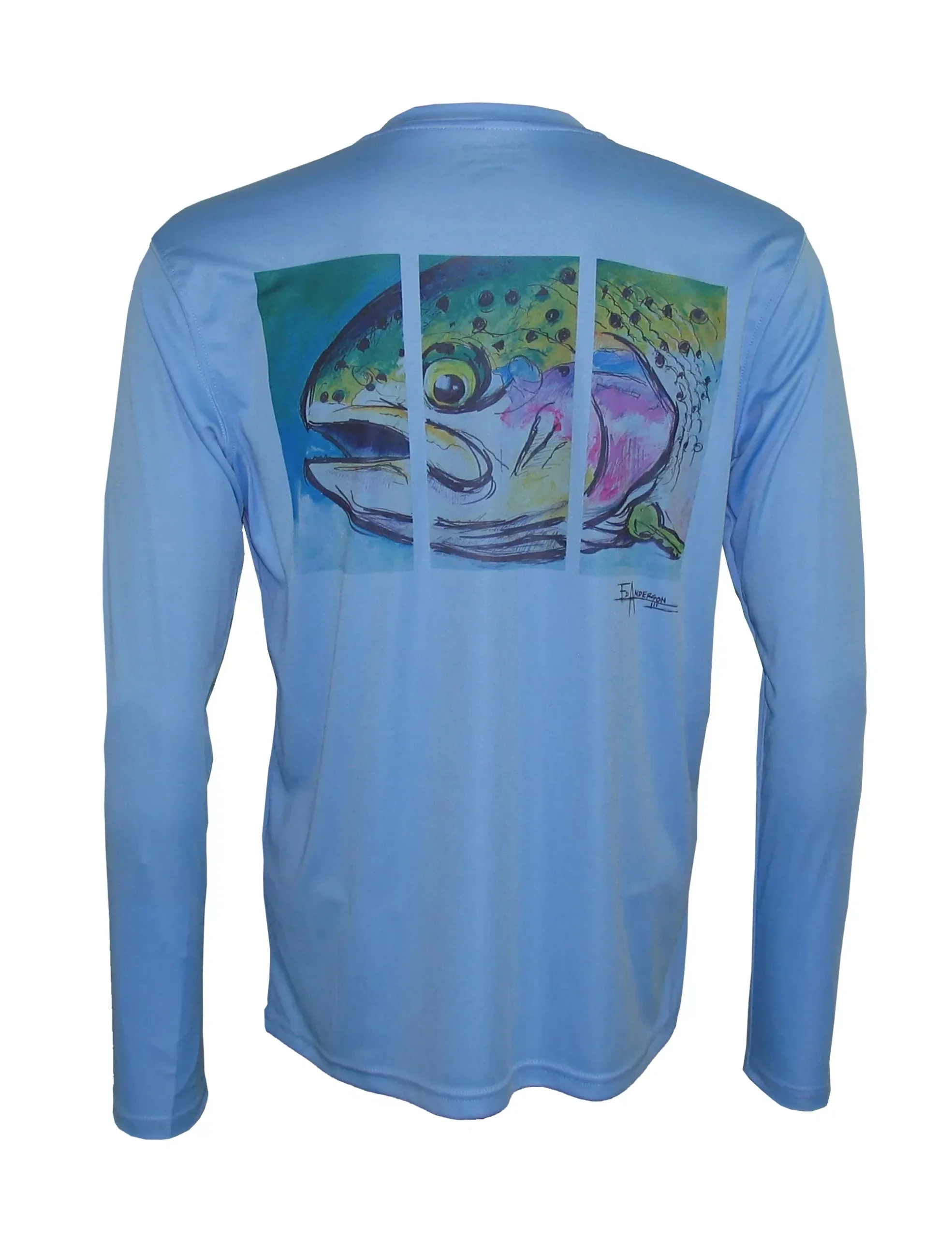 Men’s Sun Protective Fishing Shirt Columbia Blue/Rainbow Trout