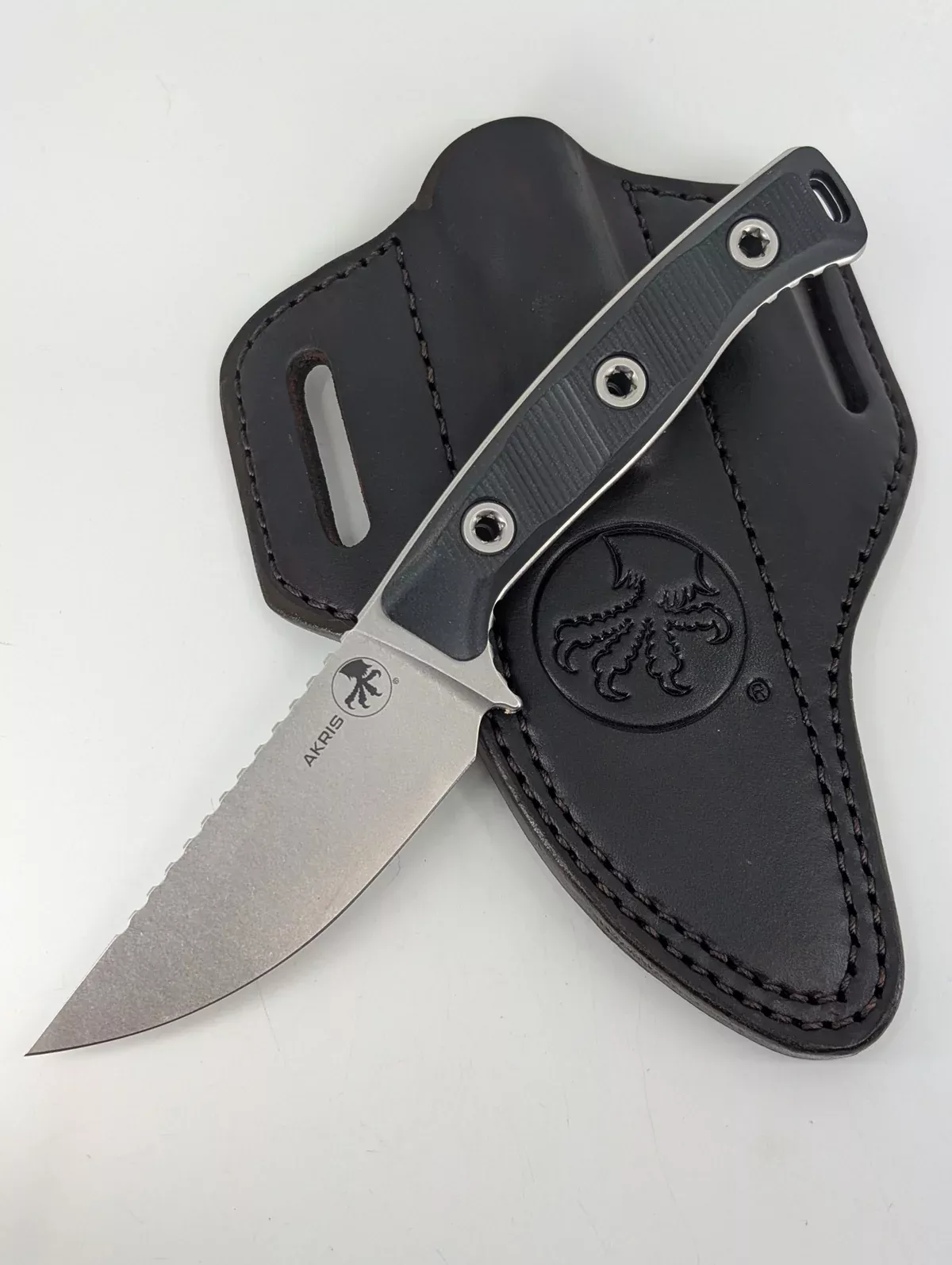 Microtech Akris G-10 Fixed Blade w/ Dark Chocolate Leather Sheath
