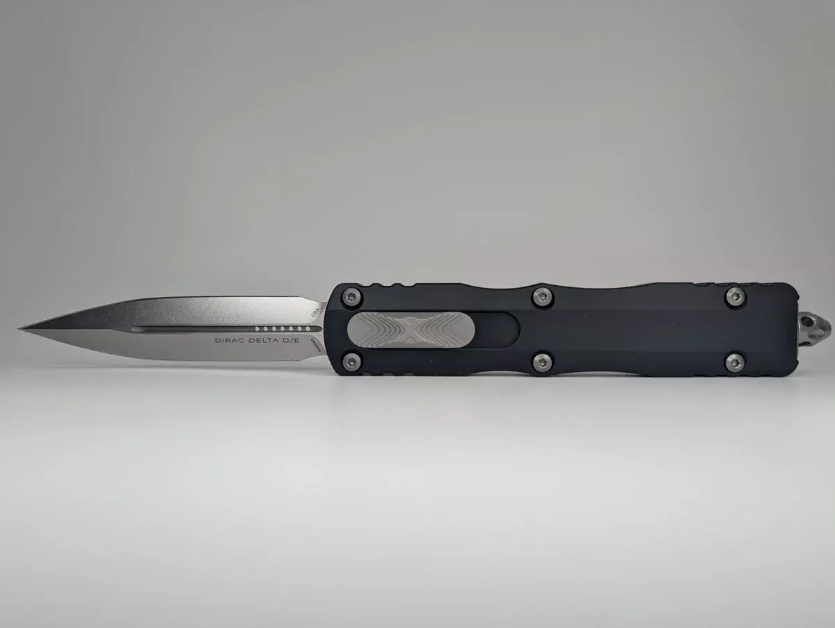 Microtech Dirac Delta Double Edge Black Stonewash Out the Front Knife