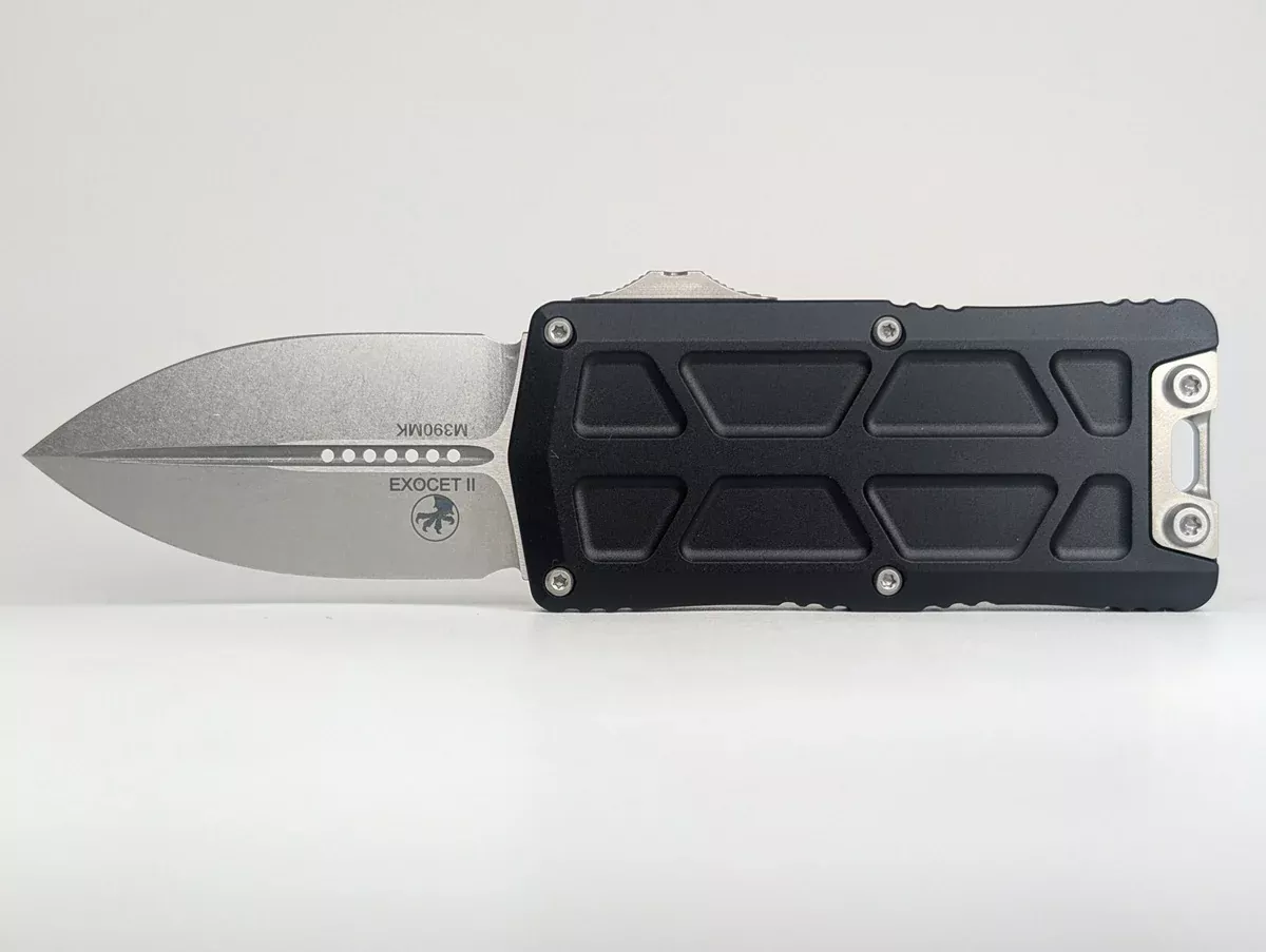 Microtech Exocet II Black Aluminum Money Clip Out the Front Knife