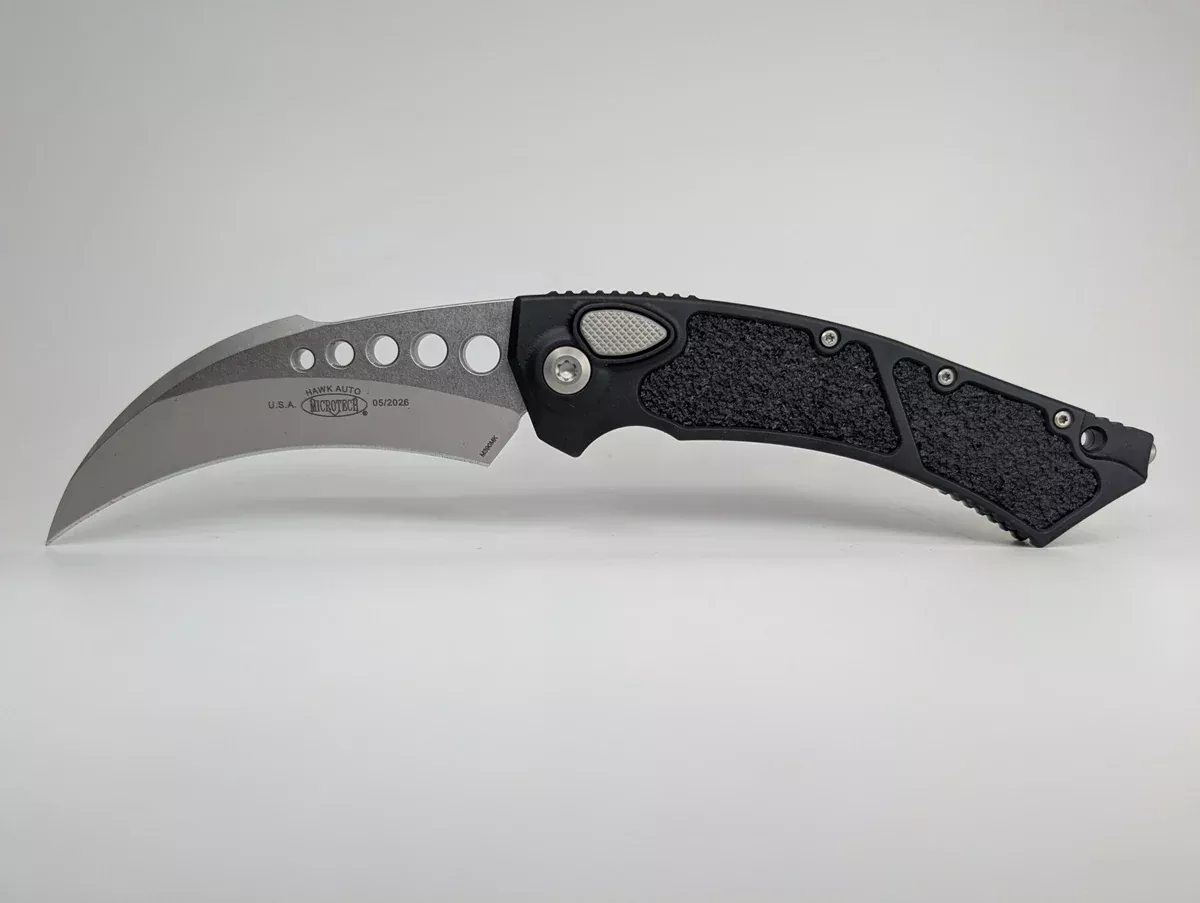 Microtech Hawk Auto Black Aluminum Stonewash Folding Knife