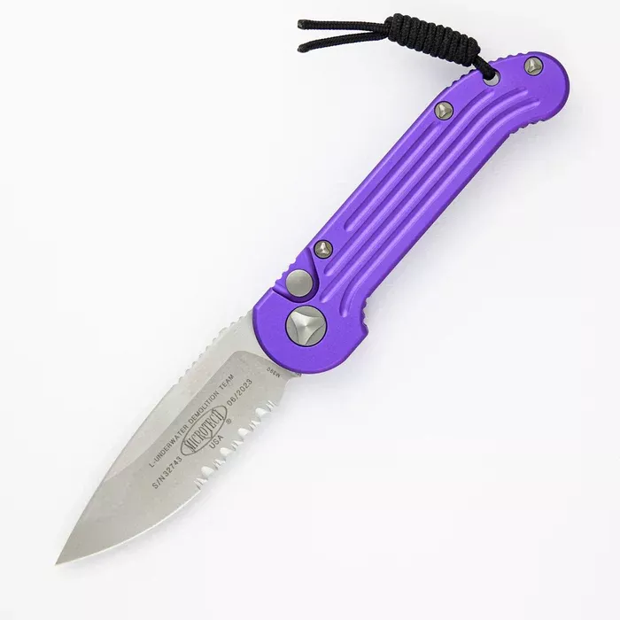 Microtech L.U.D.T. Purple Stonewash Partial Serrated Auto Folding Knife
