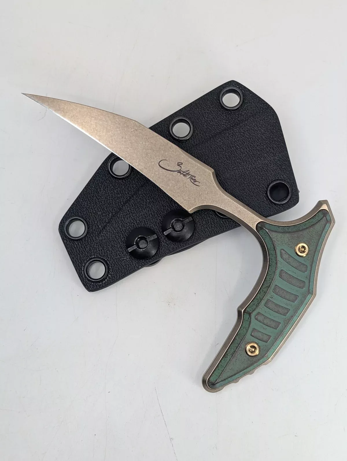 Microtech Marfione Select Bee Bronzed Stonewash Antique Green Push Knife