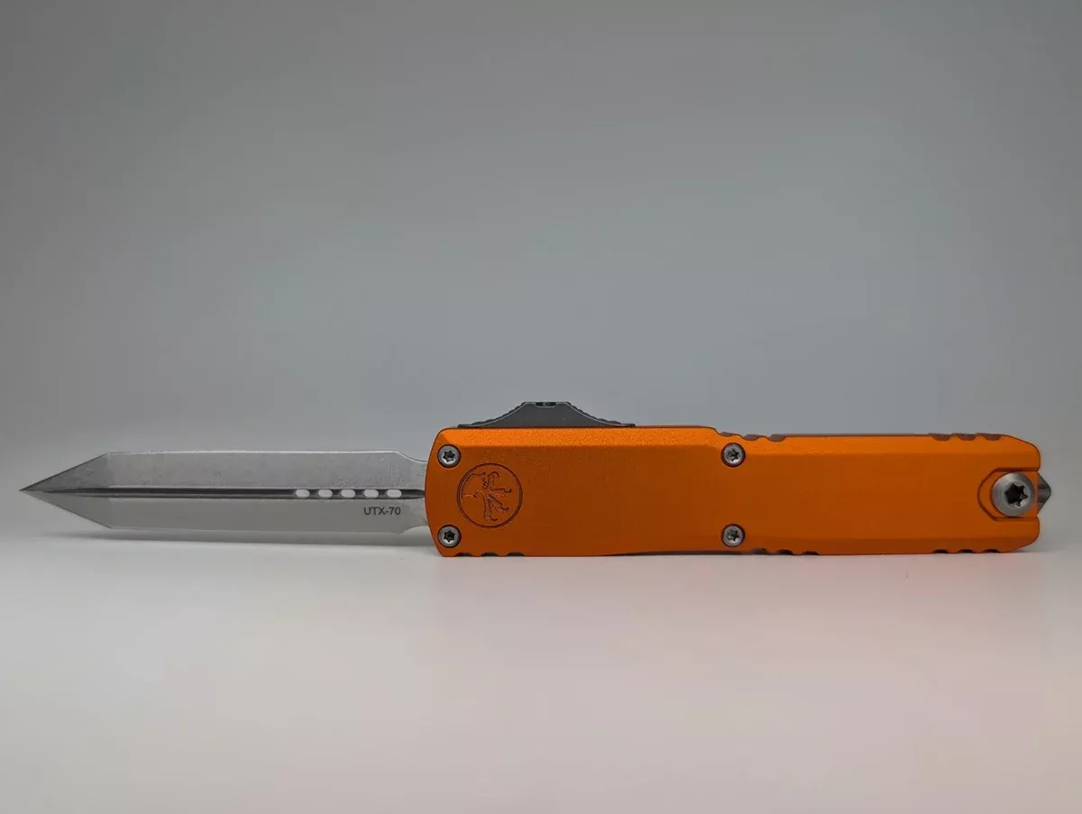 Microtech UTX-70 Gen IV Orange Spartan Stonewash Out the Front Knife