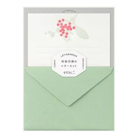 Midori Letter Set 460 Press Bouquet Red