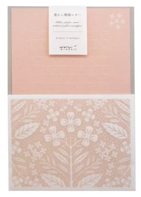 Midori Watermark Letter Set 499 Floral Pattern Pink/Peach
