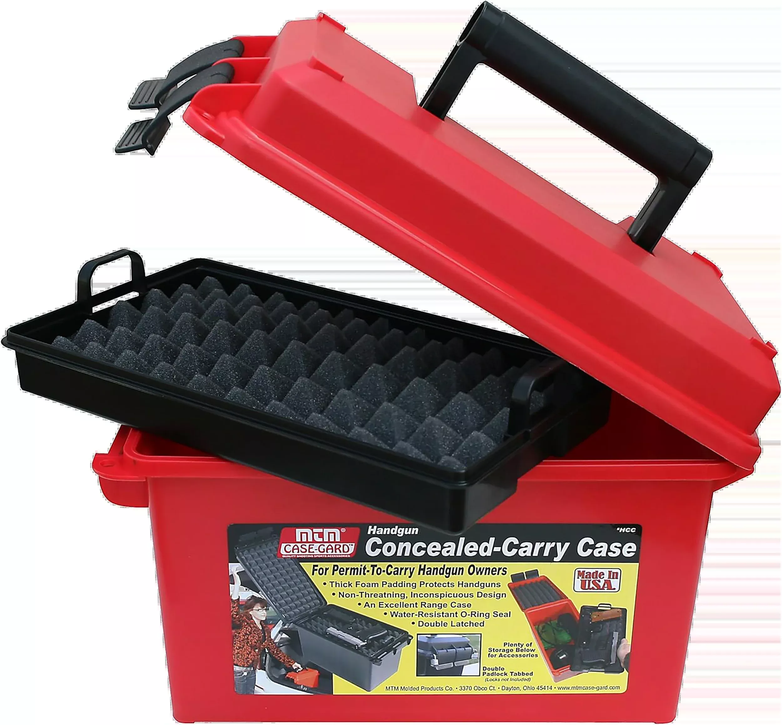 MTM Case-Gard Handgun Concealed Carry Case, Red – Double-Latched, Foam Tray, HCC30