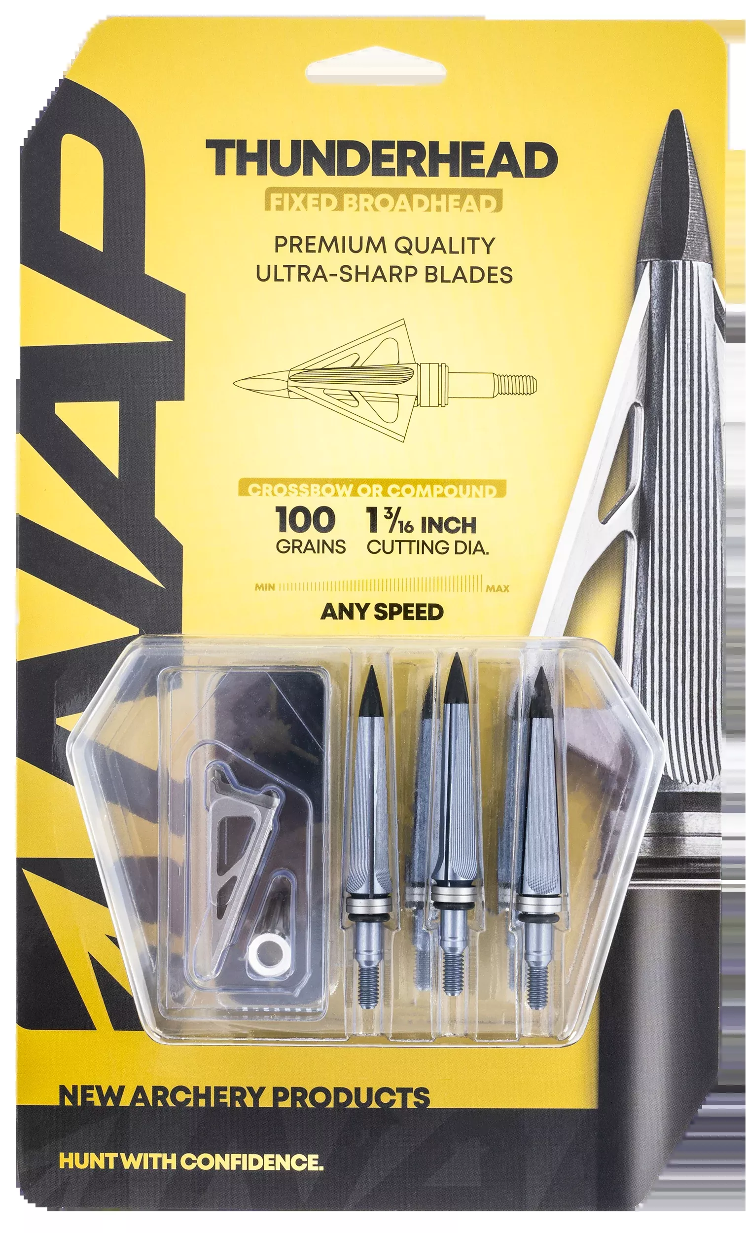 NAP Thunderhead Fixed 3-Blade Broadheads, 100 Grain, 5-Pack, Micro-Grooved Ferrule – NAP60150