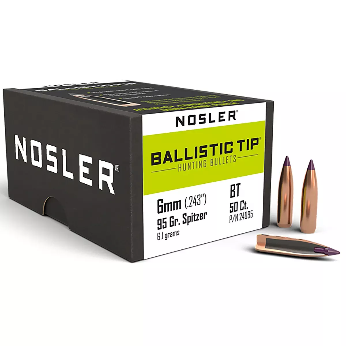 Nosler Ballistic Tip Bullet 6mm 95 Gr 50/Box