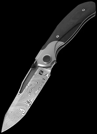 Null Knives Vandal Black Camo Damasteel Folding Knife