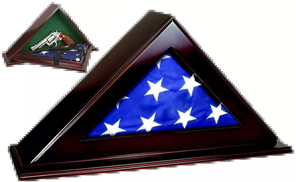 Peace Keeper Patriot Flag Concealment Case, Solid Wood Mahogany with Key Lock, Holds 1 Handgun – PFC