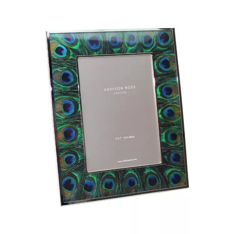 Peacock Green Feather and Silver Frame