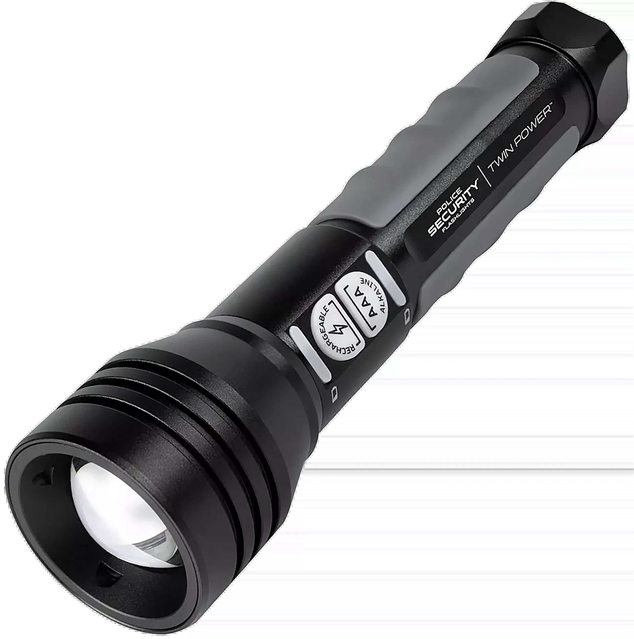 Police Security Twin Power Flashlight, 600-Lumen LED, Single Cartridge, Rechargeable + AAA – 97948