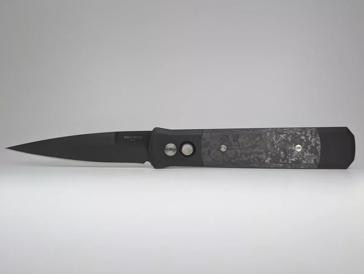Protech Godfather Black Aluminum TechnoCarbo CF Inlay DLC 154-CM Auto Folding Knife