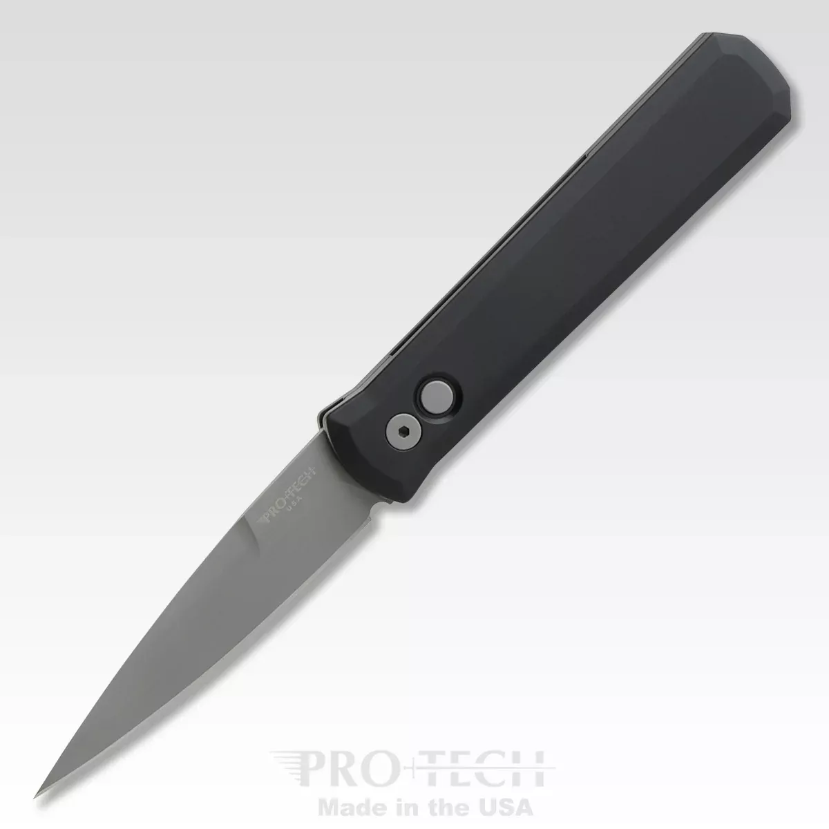 Protech Godfather Black Handle Blasted Plain Blade
