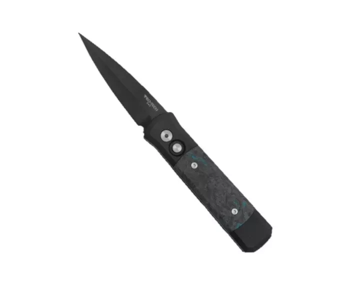 Protech Godson Fat Carbon Dark Matter Blue inlay Auto Folding Knife